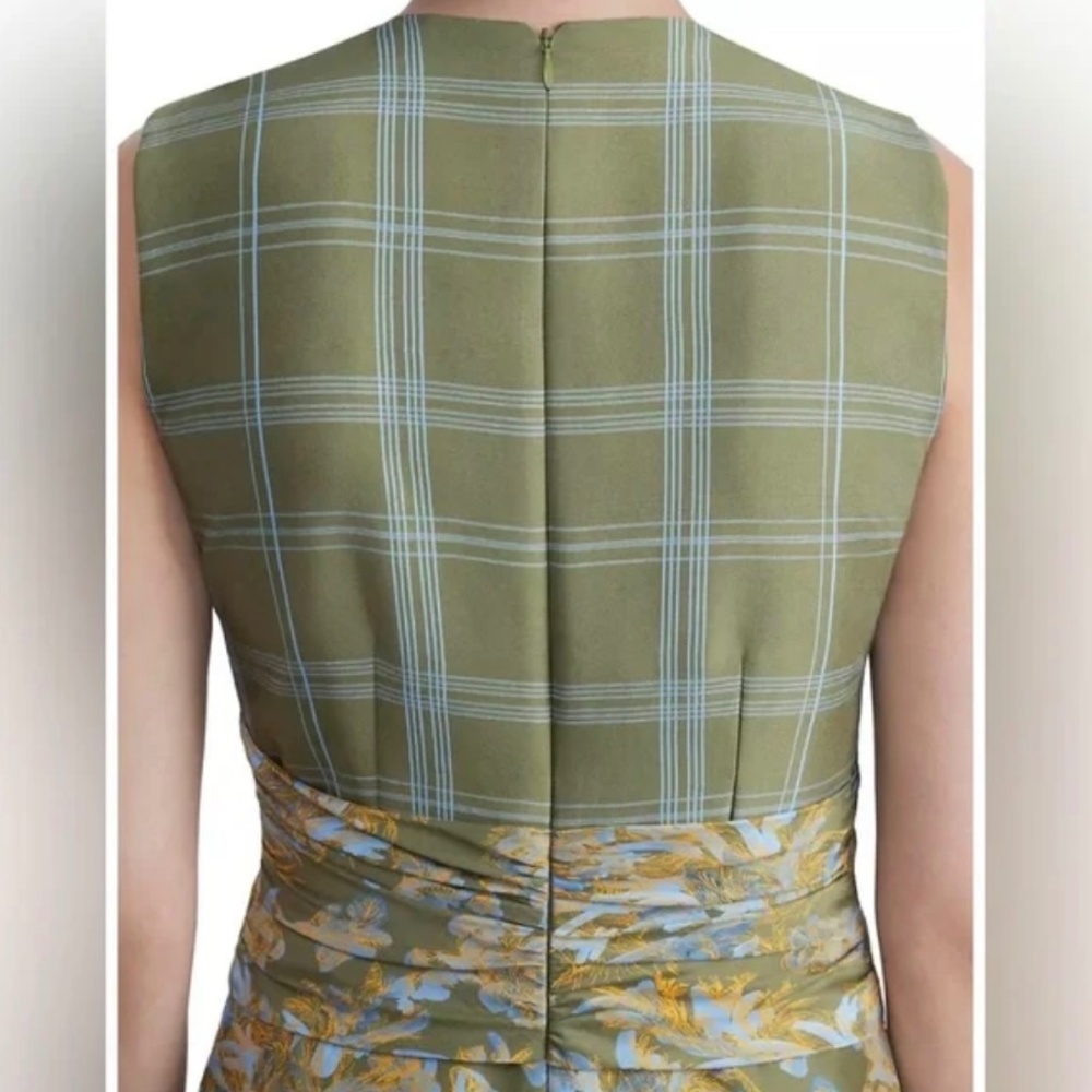 Lafayette148 New York Patchwork Asymmetric Midi Dress, Chive Green, Size 12 - Picture 14 of 16